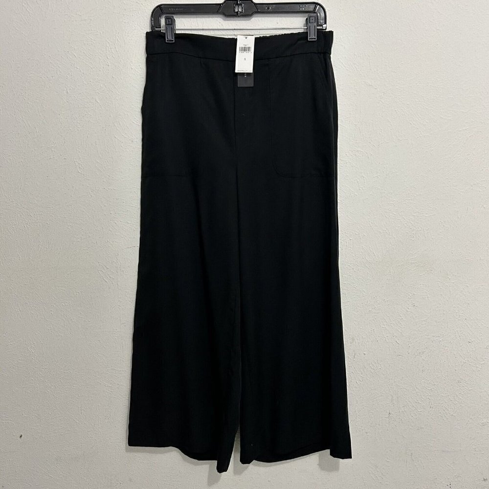 Banana Republic High-Rise Wide-Leg Cropped Pant Black Lyocell Size S Pockets